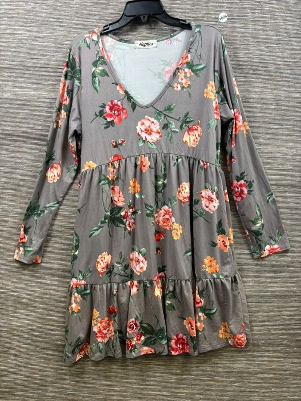 Haptics Gray Floral V-Neck Mini Dress